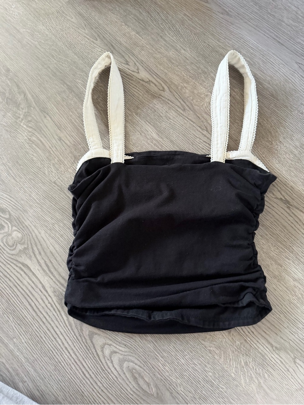 Free People Black Ruched Camisole with Cream Straps